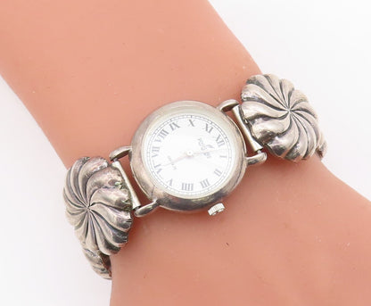 925 Sterling Silver Vintage Watch NAVAJO Dark Tone Floral Etched Band  TR3860