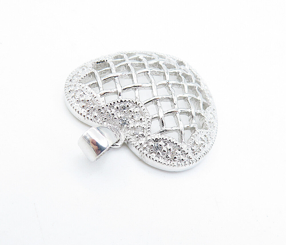 925 Sterling Silver  Sparkling Topaz Basket Weave Love Heart Pendant  PT5343