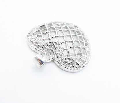 925 Sterling Silver  Sparkling Topaz Basket Weave Love Heart Pendant  PT5343