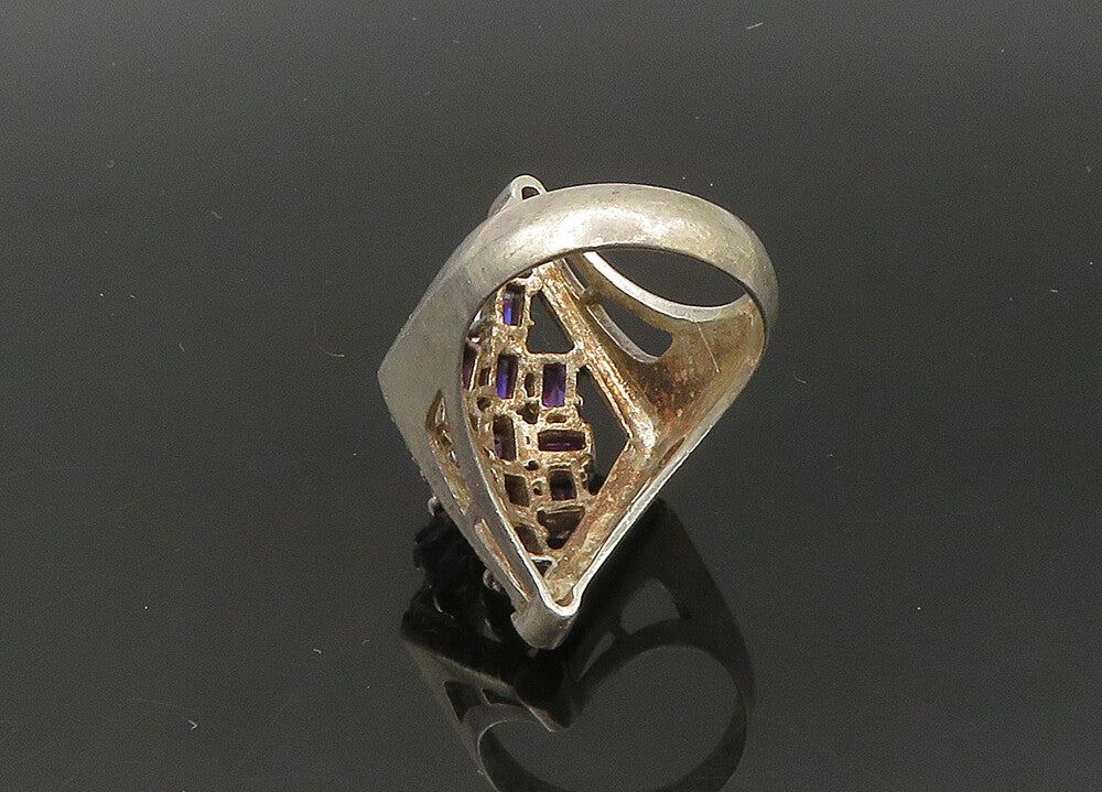 925 Sterling Silver  Vintage Amethyst Cluster Cocktail Ring Sz 9  RG22141