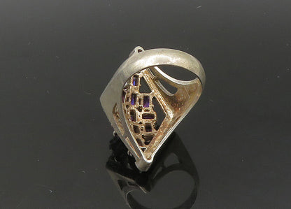 925 Sterling Silver  Vintage Amethyst Cluster Cocktail Ring Sz 9  RG22141