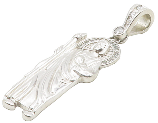 925 Sterling Silver  Shiny Cubic Zirconia Jesus With Staff Pendant  PT12959