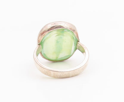 925 Sterling Silver Vintage Ring Minimalist Green Stone Band  Sz 5  RG35457