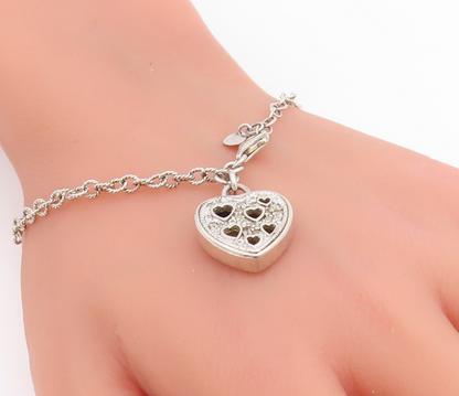925 Sterling Silver Vintage Bracelet Genuine Diamonds Love Heart Chain  BT11854