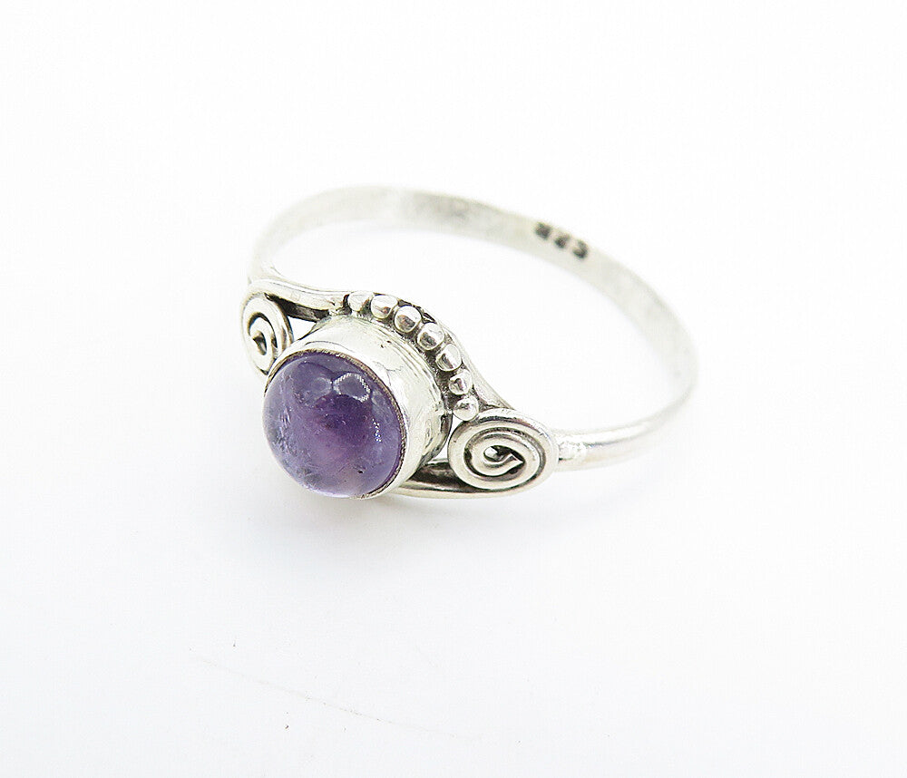 925 Sterling Silver  Cabochon Cut Amethyst Swirl Solitaire Ring Sz 7.5  RG8034