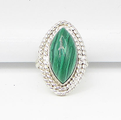 925 Sterling Silver  Cabochon Cut Malachite Solitaire Ring Sz 7  RG3199