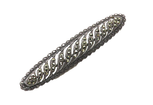 925 Sterling Silver  Vintage Shiny Marcasite Swirl Cutout Brooch Pin  BP7099