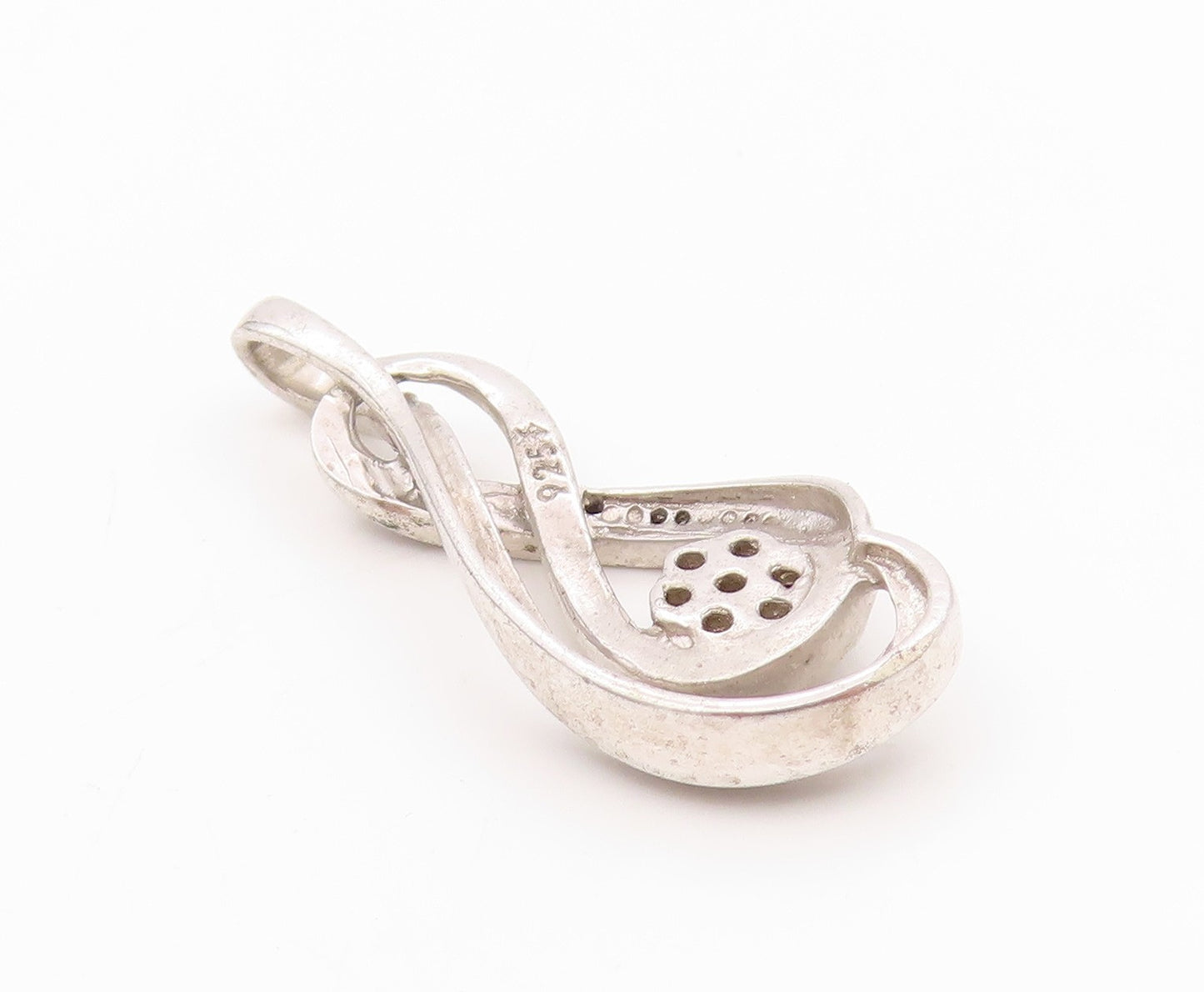 925 Sterling Silver Vintage Pendant Black White Diamonds Infinity Flower PT24504