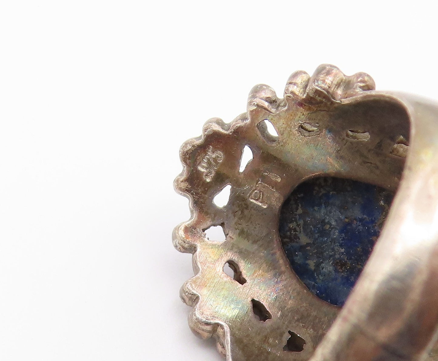 925 Sterling Silver Vintage Ring Cabochon Lapis Lazuli Flower  Sz 8  RG36886