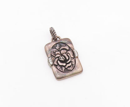925 Silver  Vintage Carved Rose Flower With Cubic Zirconia Pendant  PT20713