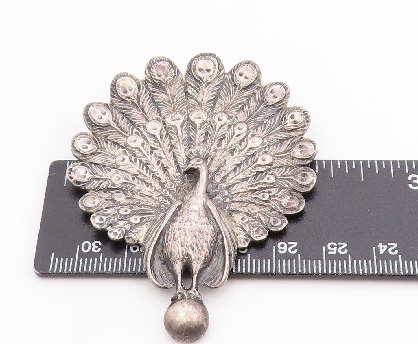 925 Sterling Silver Vintage Brooch CINI Etched Rare Majestic Peacock Pin BP11817