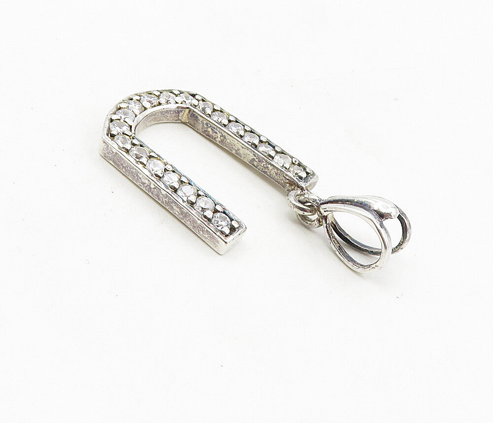 925 Sterling Silver  Vintage Cubic Zirconia U Initial Drop Pendant  PT6452
