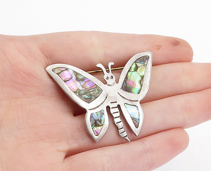 MEXICO 925 Sterling Silver  Vintage Abalone Shell Butterfly Brooch Pin  BP1335