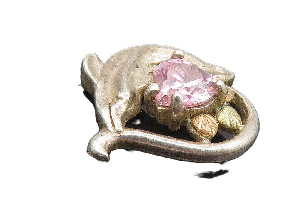 C.CO 925 Silver & 12K GOLD  Vintage Pink Topaz Dolphin Heart Pendant  PT7536