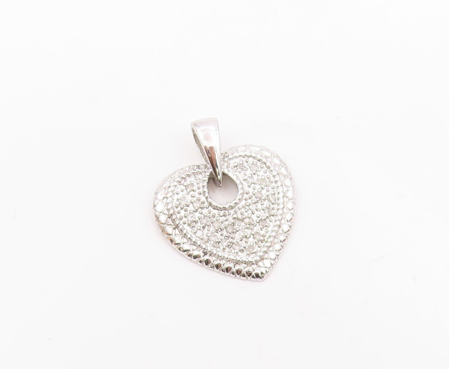 925 Sterling Silver   Shiny Genuine Diamonds Love Heart Drop Pendant  PT15007