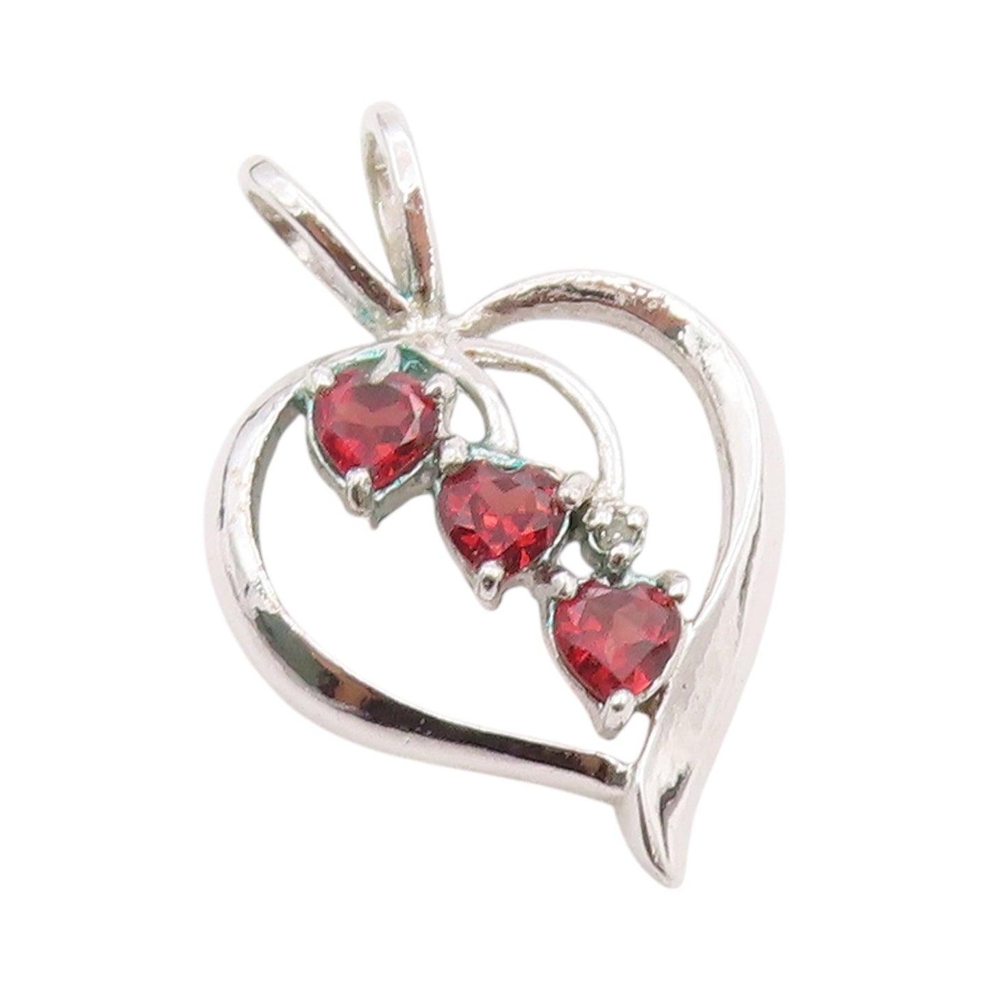 925 Sterling Silver Vintage Pendant Designer Cutout Garnet Heart  PT24562