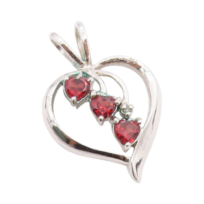 925 Sterling Silver Vintage Pendant Designer Cutout Garnet Heart  PT24562