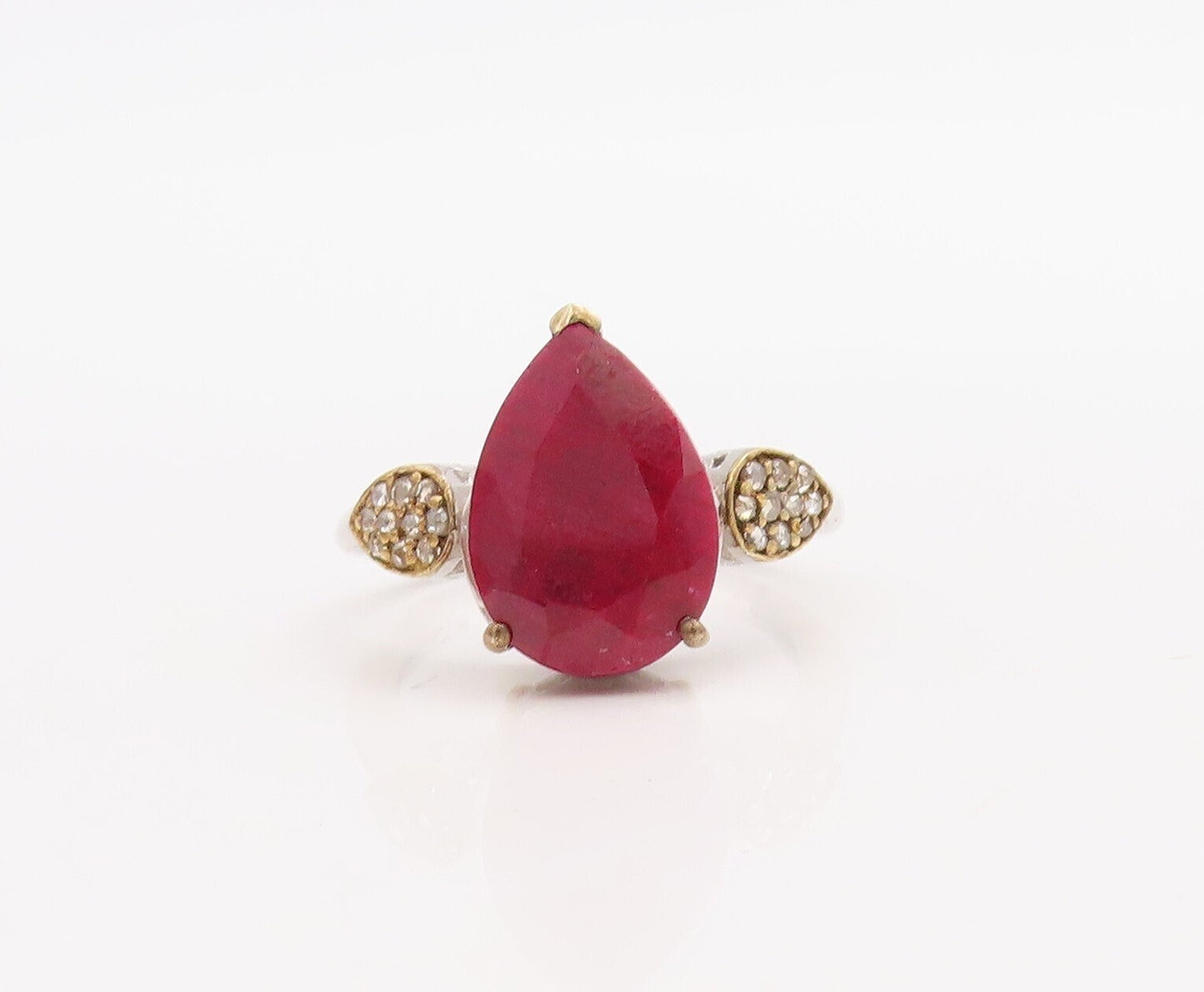 925 Sterling Silver Vintage Ring Diamonds & Drop Cut Gemstone  Sz 7.5  RG30527
