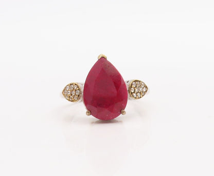 925 Sterling Silver Vintage Ring Diamonds & Drop Cut Gemstone  Sz 7.5  RG30527