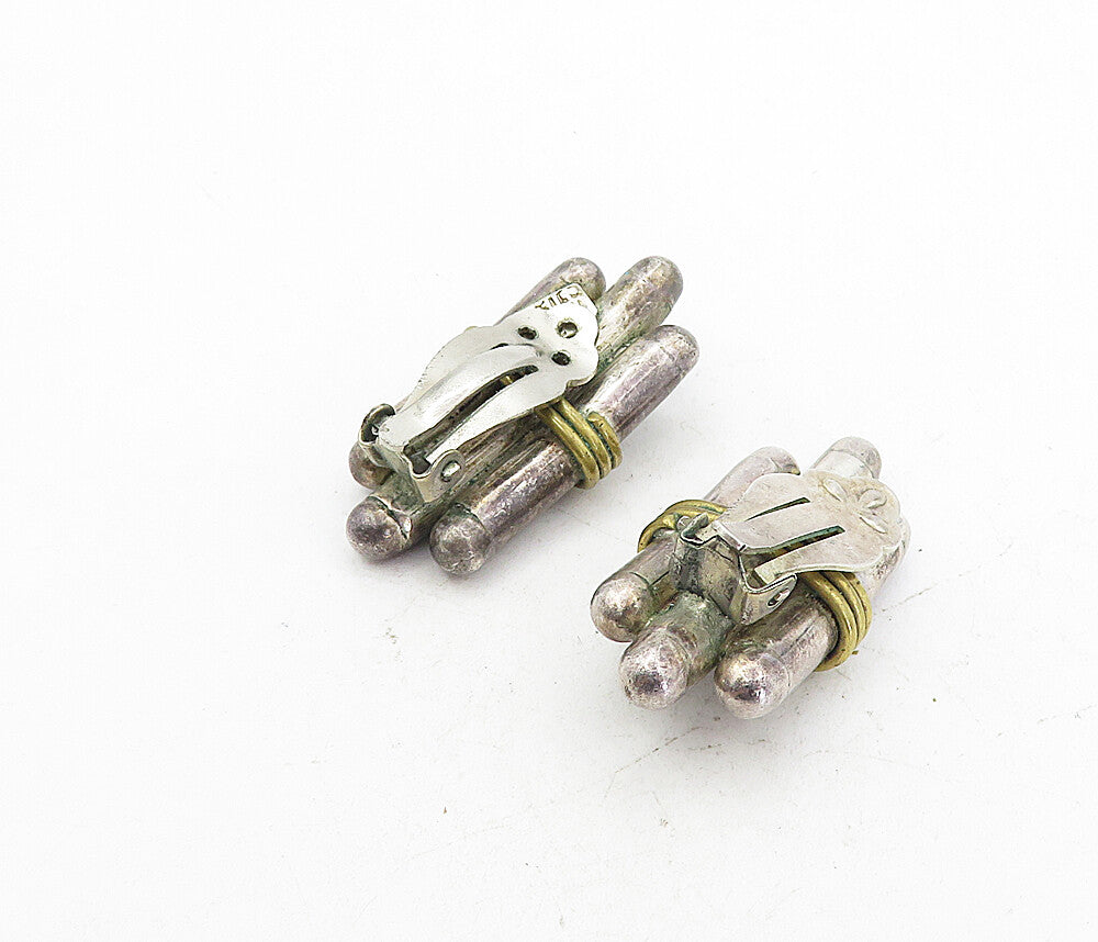 MEXICO 925 Sterling Silver  Vintage 2 Tone Wrapped Non Pierce Earrings  EG4020