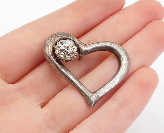 925 Sterling Silver  Vintage Cubic Zirconia Open Love Heart Pendant  PT2991