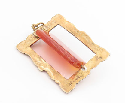 925 Sterling Silver Vintage Pendant Gold Plated Carnelian Spinner Fob  PT26075