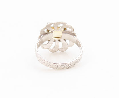 925 Sterling Silver Vintage Ring Modernist Citrine Floral Cutout  Sz 7  RG36175