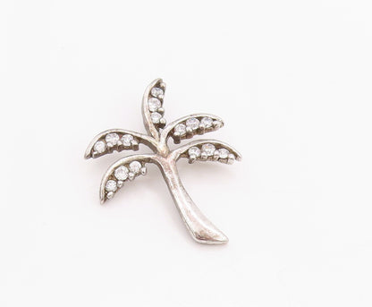 925 Sterling Silver Vintage Pendant CZ Inlay Cutout Coconut Tree Charm  PT24454