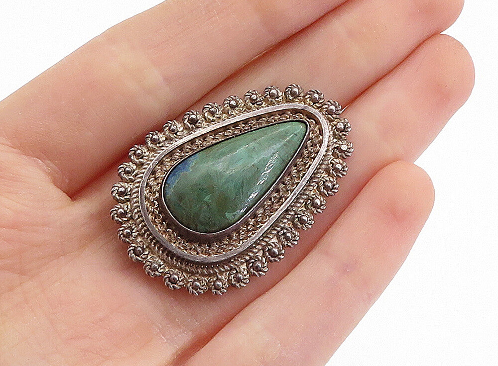 ISRAEL 925 Sterling Silver  Vintage Eilat Stone Twist Border Brooch Pin BP2749