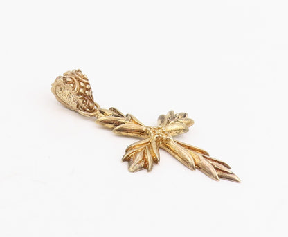 925 Sterling Silver Vintage Pendant Gold Plated Leaf Design Holy Cross  PT25893