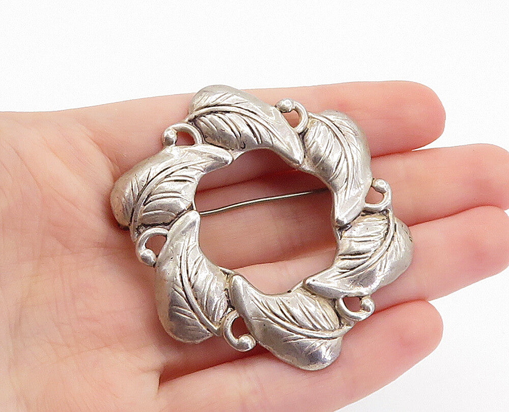 DANECRAFT 925 Sterling Silver  Vintage Floral Leaf Wreath Brooch Pin  BP2433