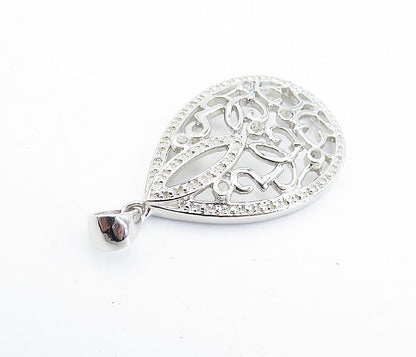 925 Sterling Silver  Genuine Diamonds Open Swirl Tear Drop Pendant  PT5086