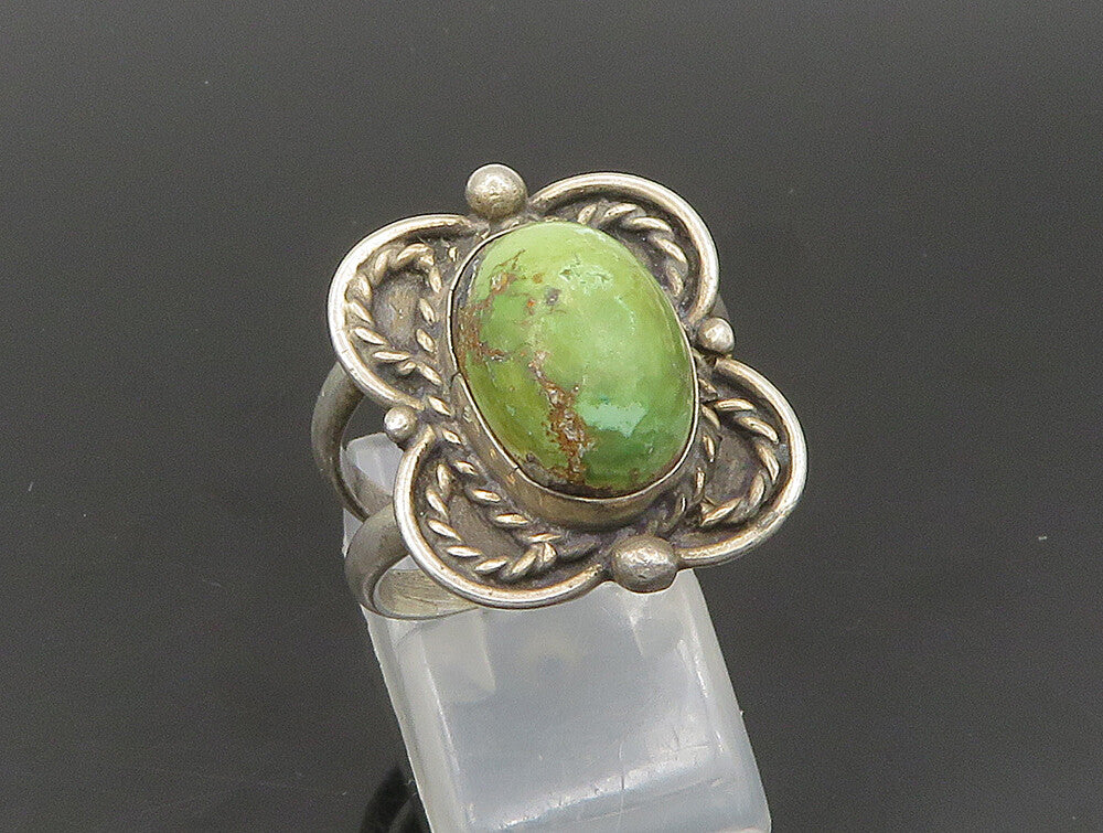 ZUNI NAVAJO 925 Sterling Silver  Vintage Green Jasper Band Ring Sz 8 RG24127