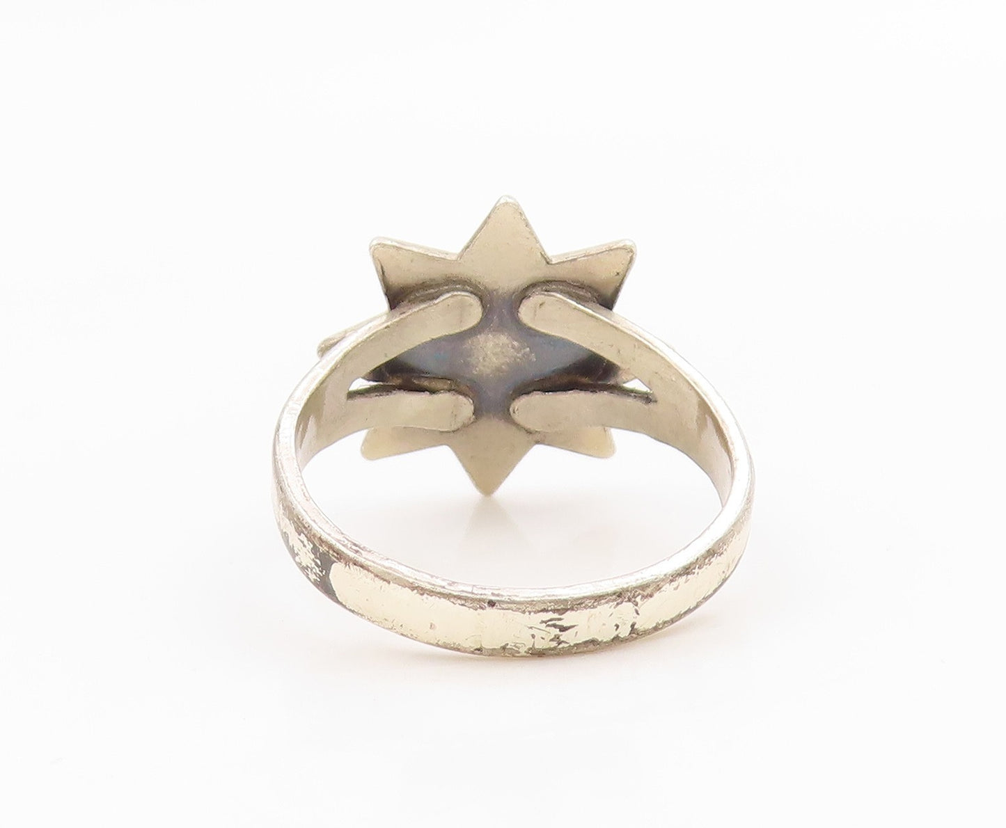 925 Sterling Silver Vintage Ring BELL Turquoise Geometric Flower Sz 7.5 RG35668