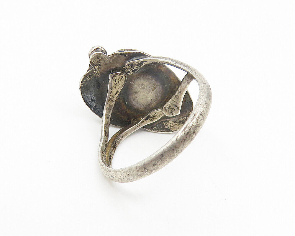 925 Silver  Vintage Cabochon Cut Tiger's Eye Band Ring Sz 4  RG10780