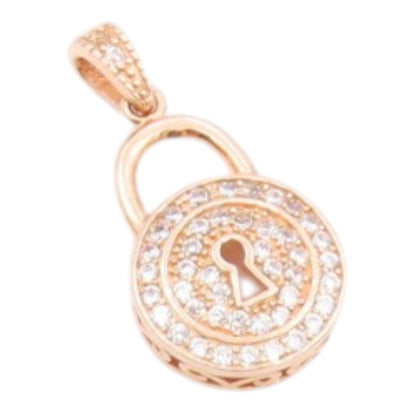 925 Silver  Vintage Cubic Zirconia Rose Gold Plated Pad Lock Pendant  PT17772