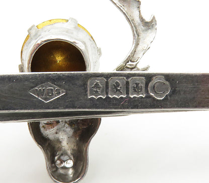 SCOTLAND 925 Silver  Vintage Citrine Shiny Reindeer Head Tie Clip  TR2239