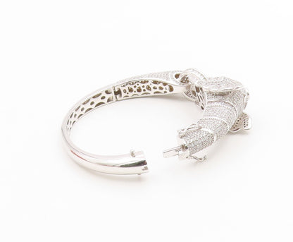 925 Sterling Silver Vintage Bracelet CZ Cluster Majestic Elephant Bangle BT11986