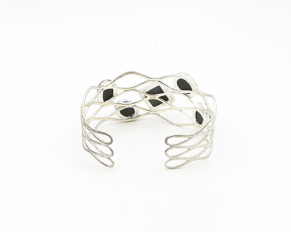 925 Sterling Silver  Vintage Cabochon Labradorite Wavy Cuff Bracelet  BT7579