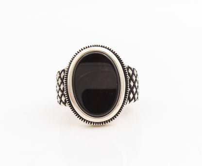 925 Sterling Silver Vintage Ring Cabochon Onyx Chunky Bold Band Sz 11.5 RG34799