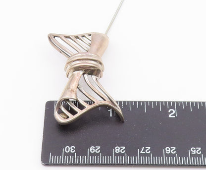 925 Sterling Silver  Vintage Shiny Cutout Bow Tie Motif Brooch Pin  BP4305