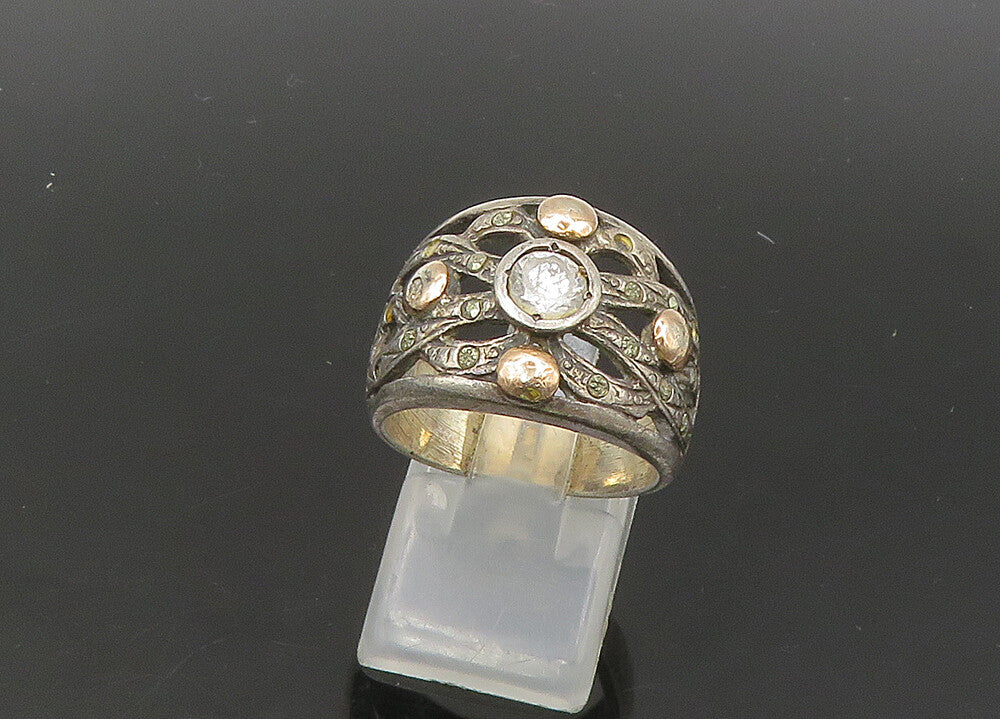 EUROPEAN 925 Silver & 14K GOLD  Vintage Cubic Zirconia Band Ring Sz 7  RG21811