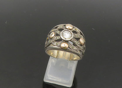 EUROPEAN 925 Silver & 14K GOLD  Vintage Cubic Zirconia Band Ring Sz 7  RG21811