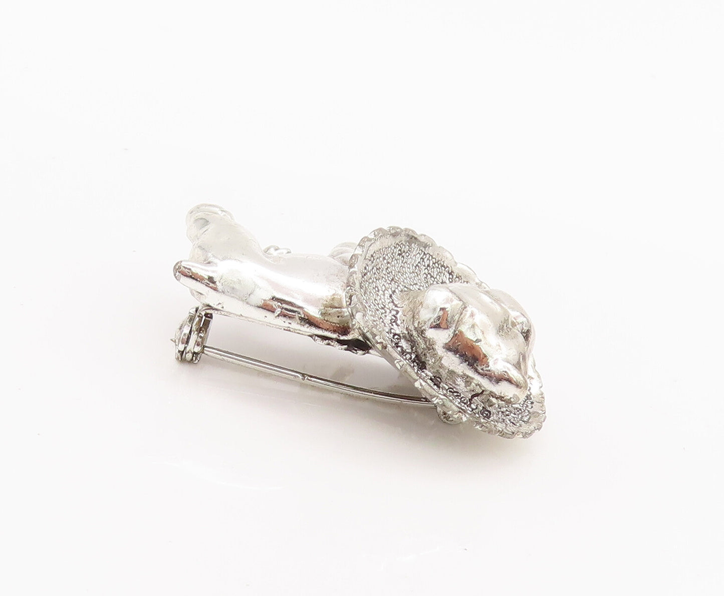 925 Sterling Silver Vintage Brooch Pin 3D Carved Pitbull With Pet Cone  BP10655
