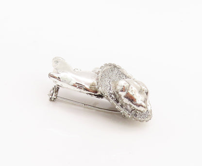 925 Sterling Silver Vintage Brooch Pin 3D Carved Pitbull With Pet Cone  BP10655