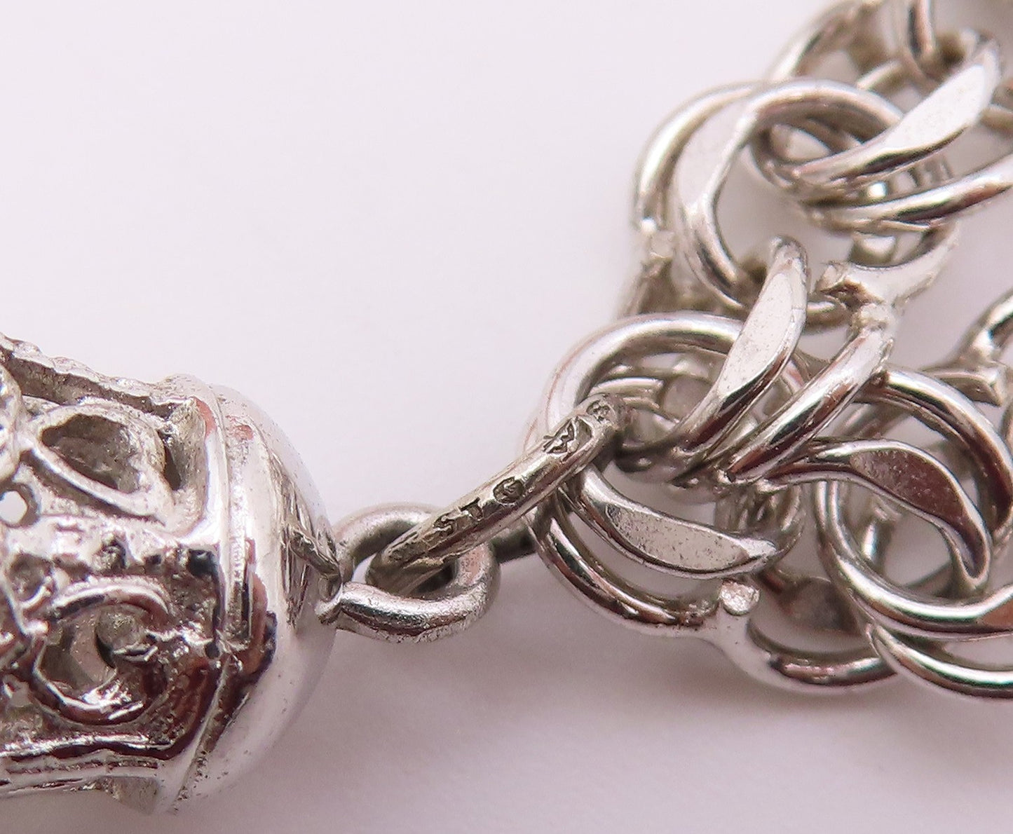 925 Sterling Silver  Vintage P.S. Dupont High Charm Chain Bracelet  BT3787