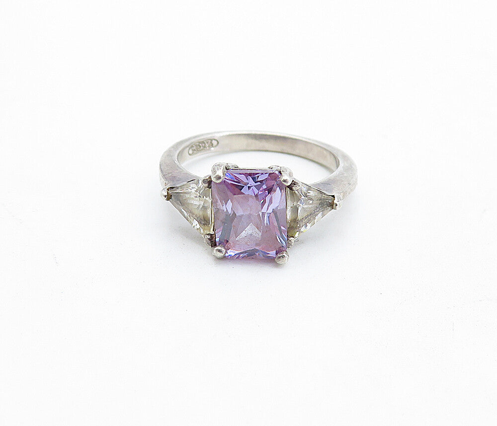 925 Silver  Vintage Cubic Zirconia Solitaire With Accents Ring Sz 5  RG4719