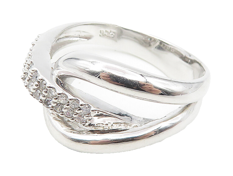 925 Sterling Silver  White Topaz Shiny Loop Design Band Ring Sz 9.5  RG11438