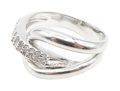 925 Sterling Silver  White Topaz Shiny Loop Design Band Ring Sz 9.5  RG11438