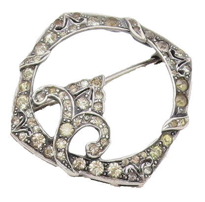 925 Sterling Silver Vintage Antique Open Floral Motif Topaz Brooch Pin  BP9849